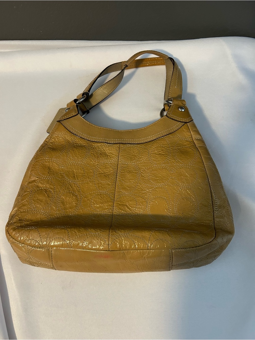 Coach Mustard Leather Shoulder Bag with Buckle Detail - Picture 2 of 8